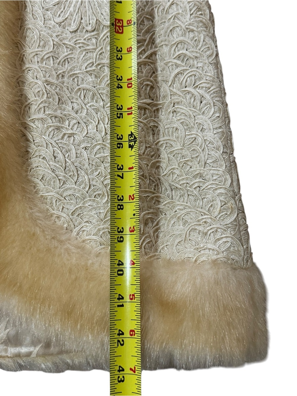 Vintage Sue Wong Nocturne Embroidered Champagne/Ivory Coat Faux Fur Trim Size - Picture 7 of 16